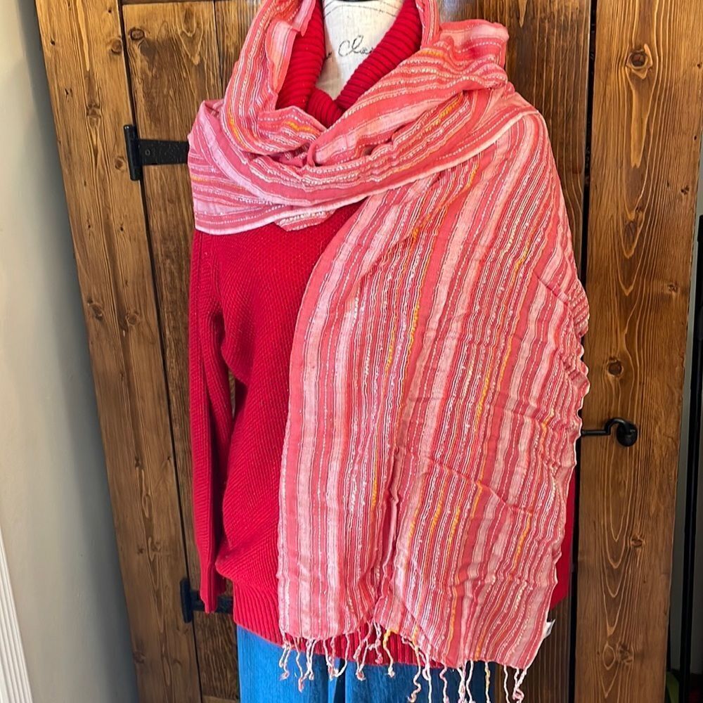 Route 66 Pink, yellow & silver stripes scarf